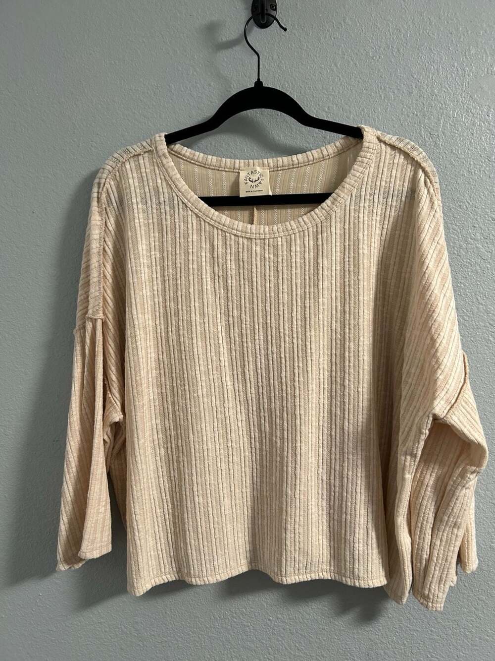 Fantastic Fawn Ribbed Long Sleeve Top Cream Oversized